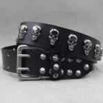 Ceinture biker noire cuir et têtes de mort (3)