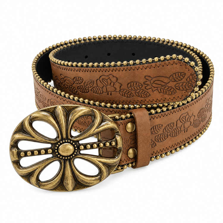 Ceinture country motifs floraux boucle ovale vintage (1)