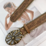 Ceinture country motifs floraux boucle ovale vintage (2)