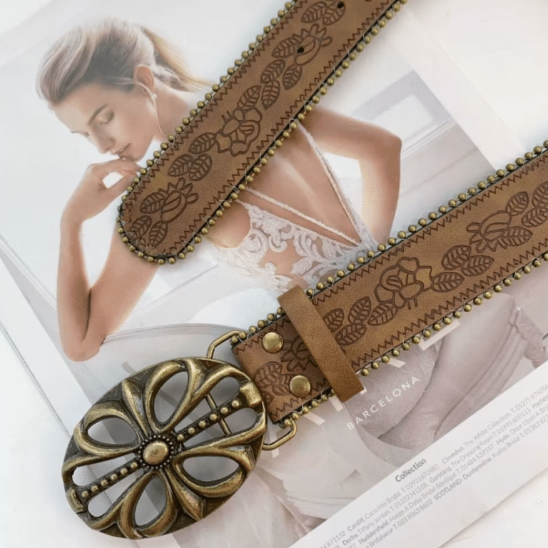 Ceinture country motifs floraux boucle ovale vintage (2)
