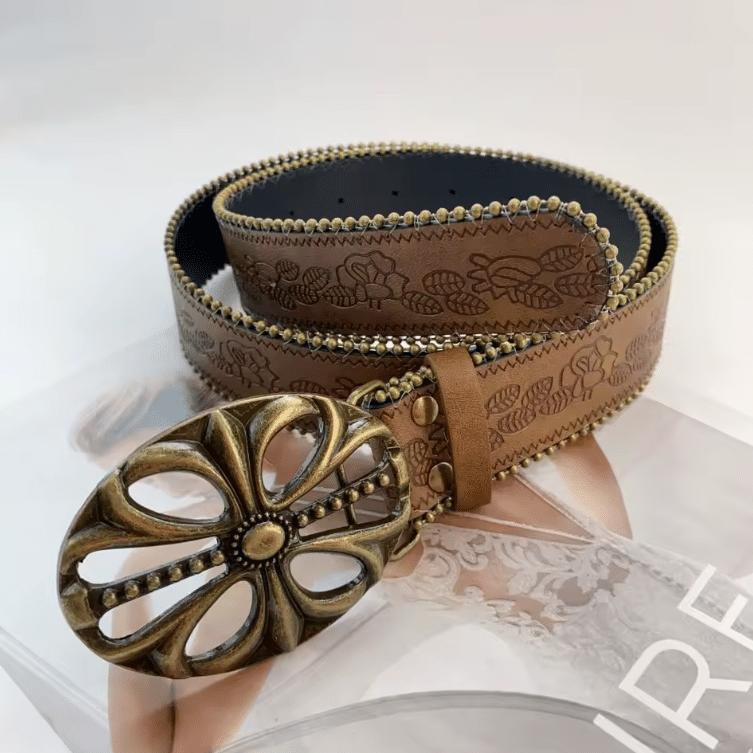 Ceinture country motifs floraux boucle ovale vintage (3)