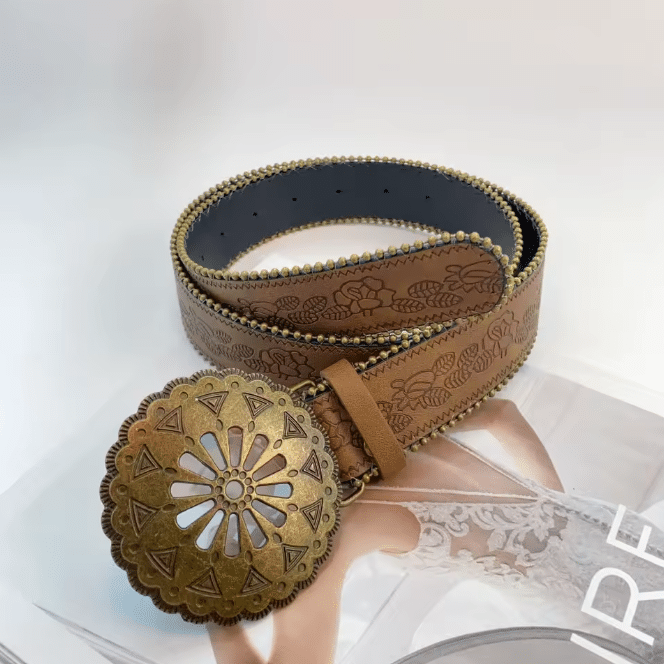 Ceinture country motifs floraux boucle ronde vintage (1)