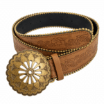 Ceinture country motifs floraux boucle ronde vintage (2)