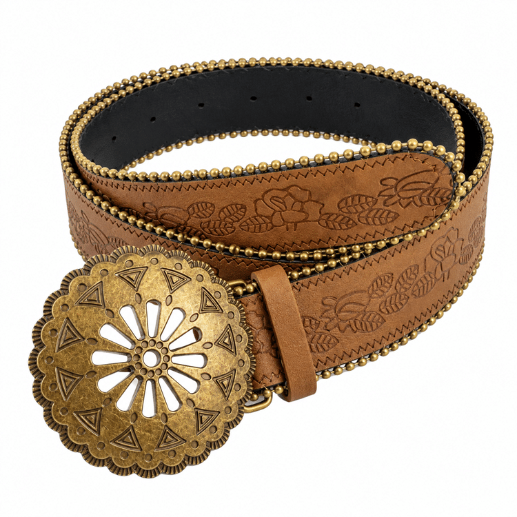 Ceinture country motifs floraux boucle ronde vintage (2)
