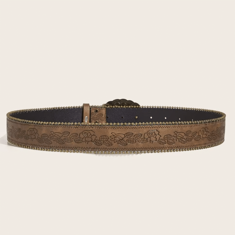 Ceinture country motifs floraux boucle ronde vintage (3)