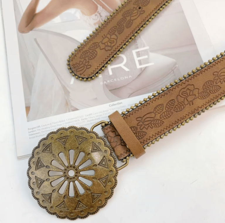 Ceinture country motifs floraux boucle ronde vintage (4)
