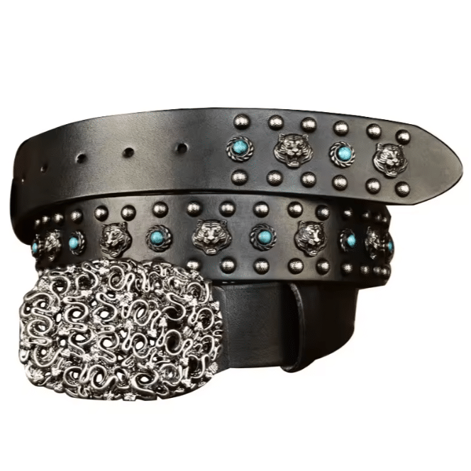 Ceinture cowboy cuir grande boucle motifs western (1)