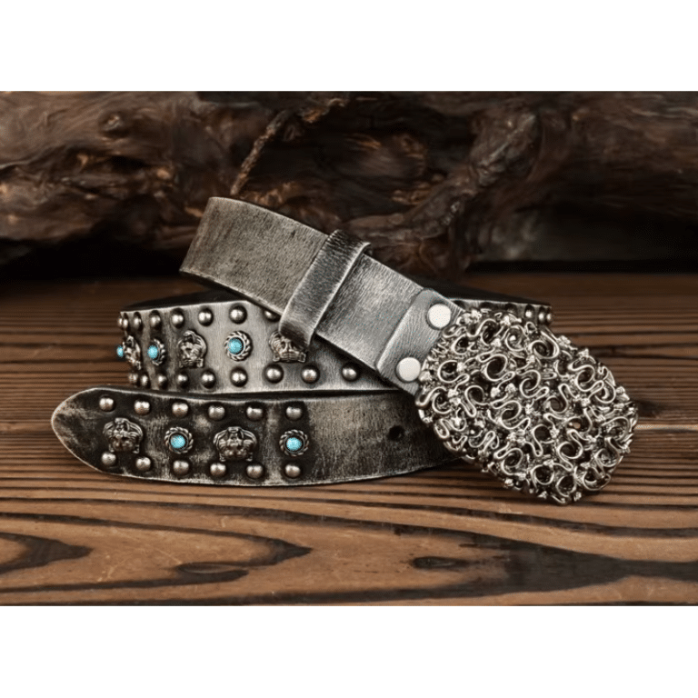 Ceinture cowboy cuir grande boucle motifs western (5)