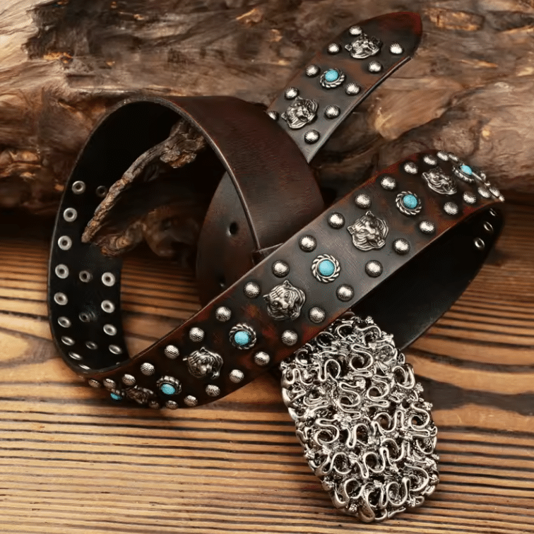 Ceinture cowboy cuir grande boucle motifs western (6)