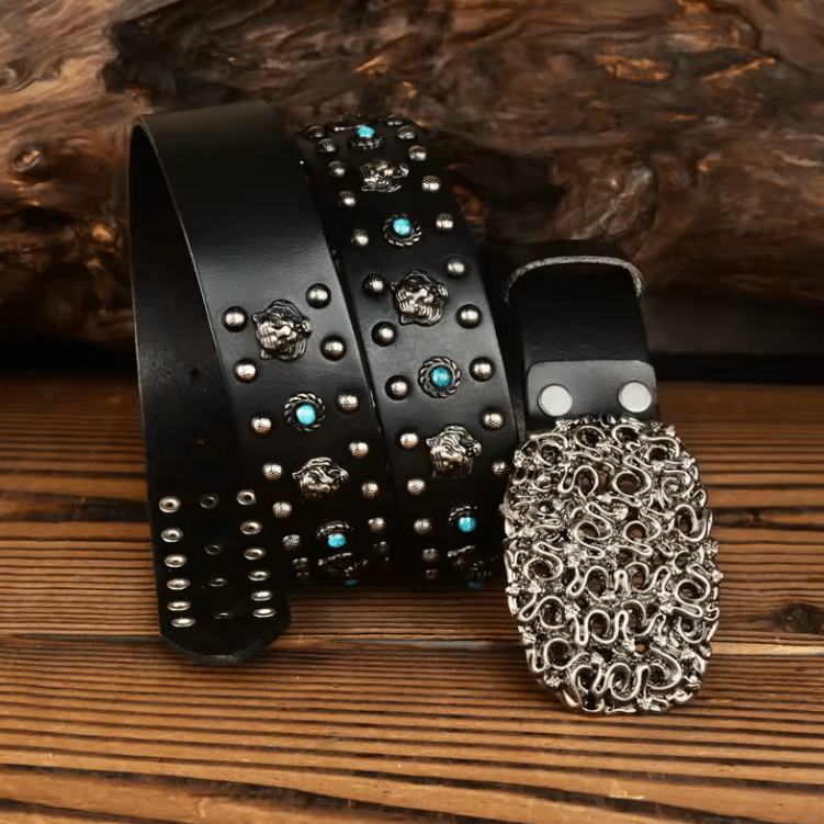 Ceinture cowboy cuir grande boucle motifs western (7)