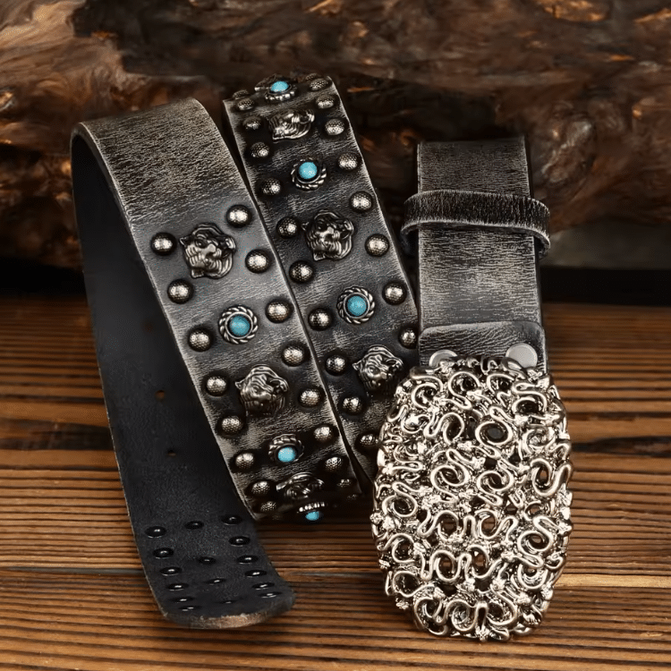 Ceinture cowboy cuir grande boucle motifs western (8)