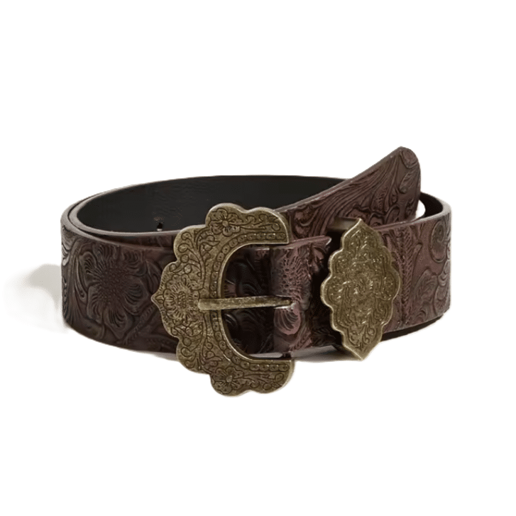 Ceinture cowboy femme marron boucle dorée vintage (1)