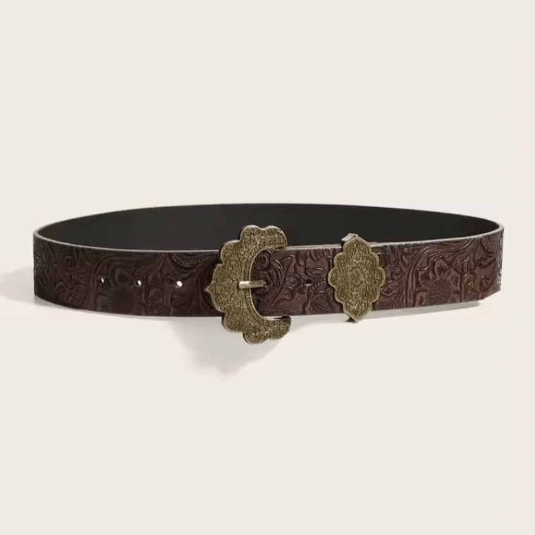 Ceinture cowboy femme marron boucle dorée vintage (2)