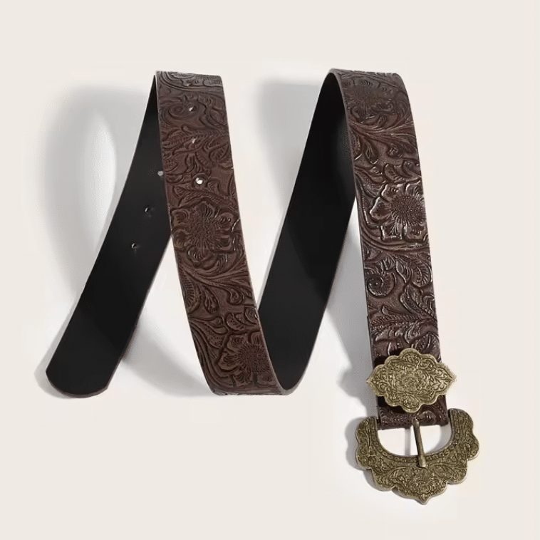 Ceinture cowboy femme marron boucle dorée vintage (4)
