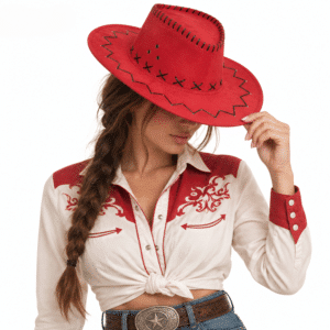 Chapeau cowboy Jessie rouge coutures noires