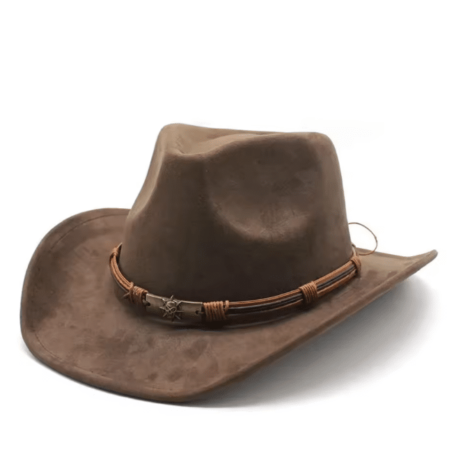 Chapeau cowboy marron médaillon tête de mort (1)