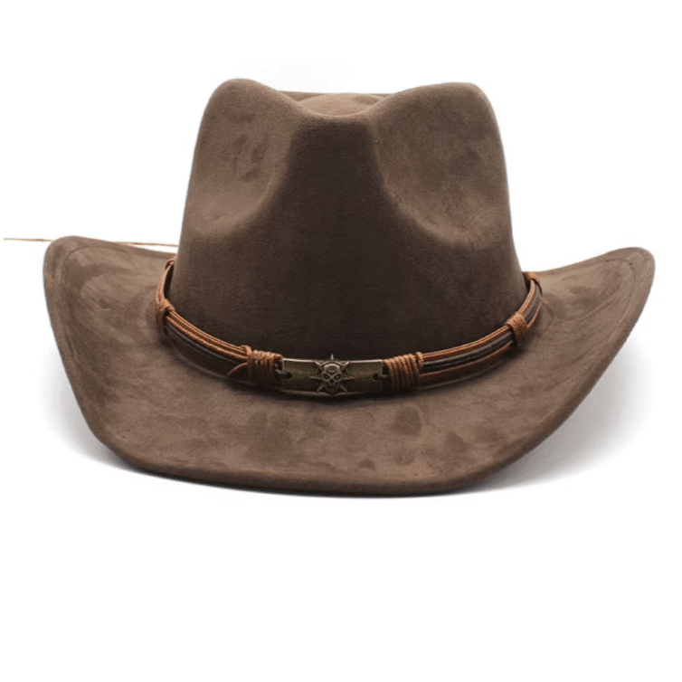Chapeau cowboy marron médaillon tête de mort (3)