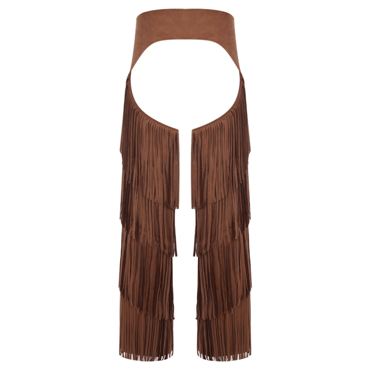 Chaps femme marron longues franges style cowboy (3)
