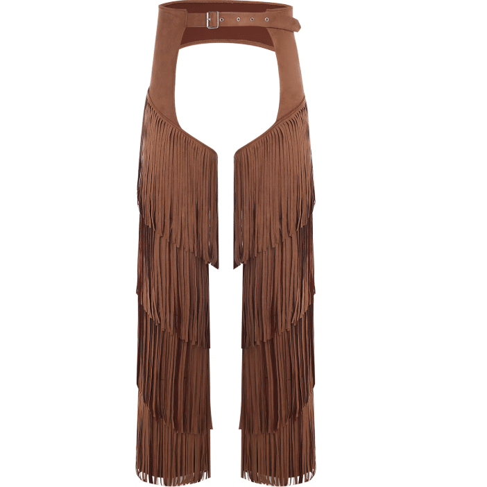 Chaps femme marron longues franges style cowboy (4)