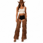 Chaps femme marron longues franges style cowboy (5)
