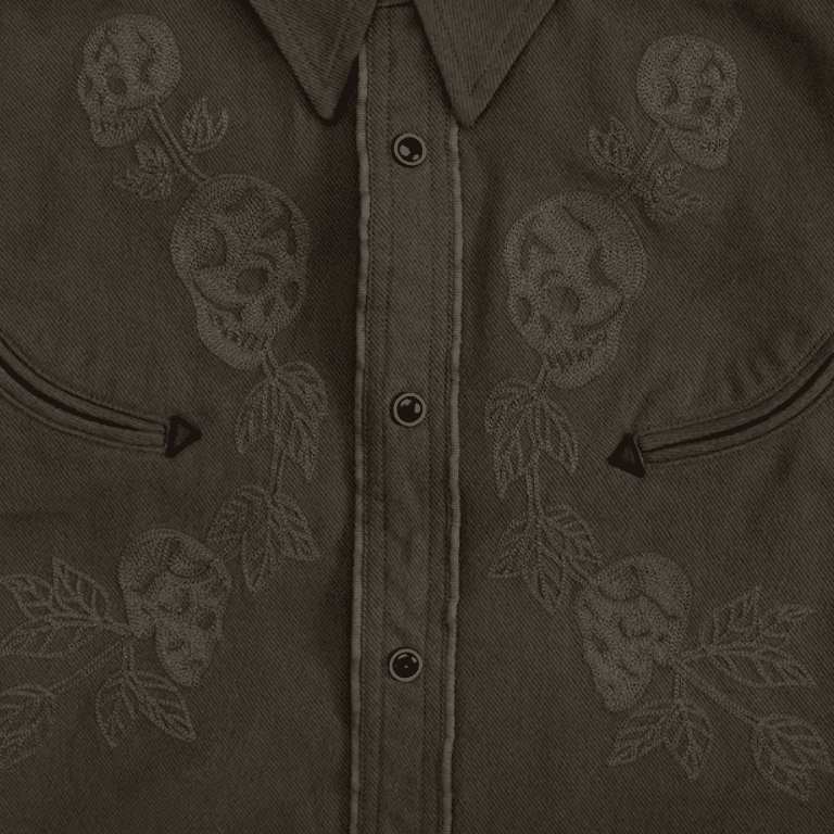 Chemise cowboy homme traditionnelle kaki brodée 100 % coton (10)