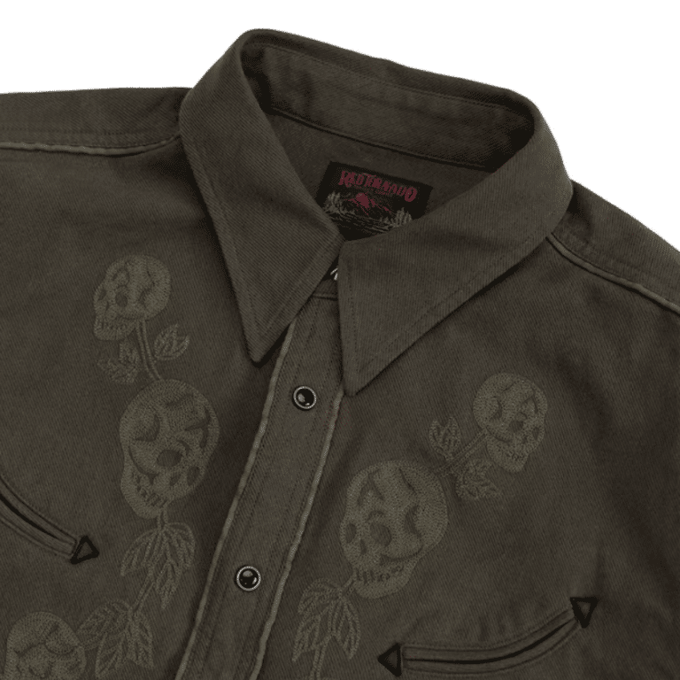 Chemise cowboy homme traditionnelle kaki brodée 100 % coton (2)