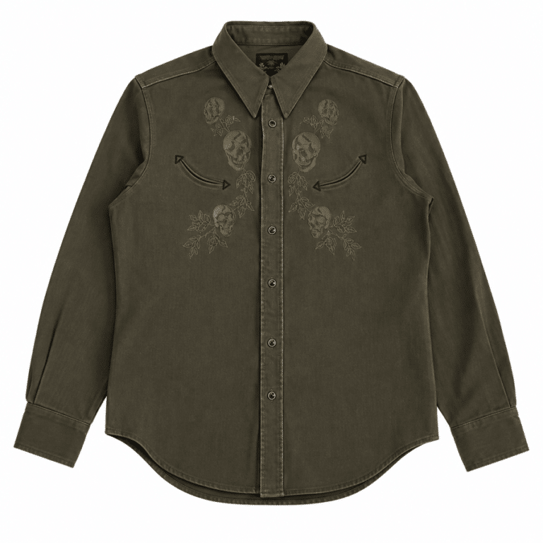 Chemise cowboy homme traditionnelle kaki brodée 100 % coton (7)