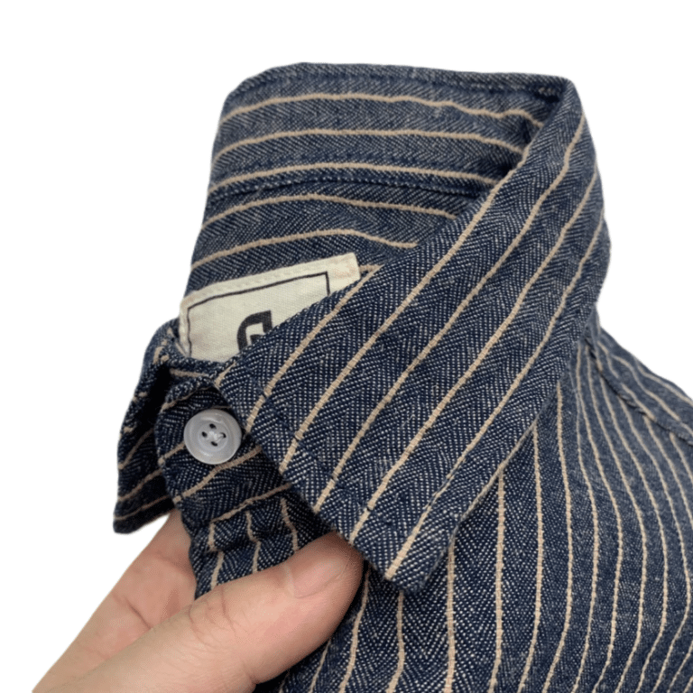 Chemise cowboy vintage lin et coton rayures bleues (1)