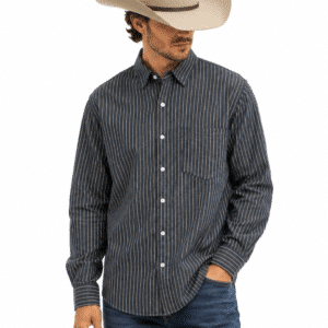 Chemise cowboy vintage lin et coton rayures bleues