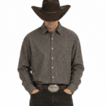 Chemise cowboy vintage lin et coton rayures grises (2)
