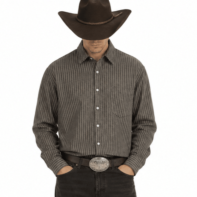 Chemise cowboy vintage lin et coton rayures grises (2)