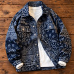 Chemise hiver cowboy homme bleu motifs paisley (1)