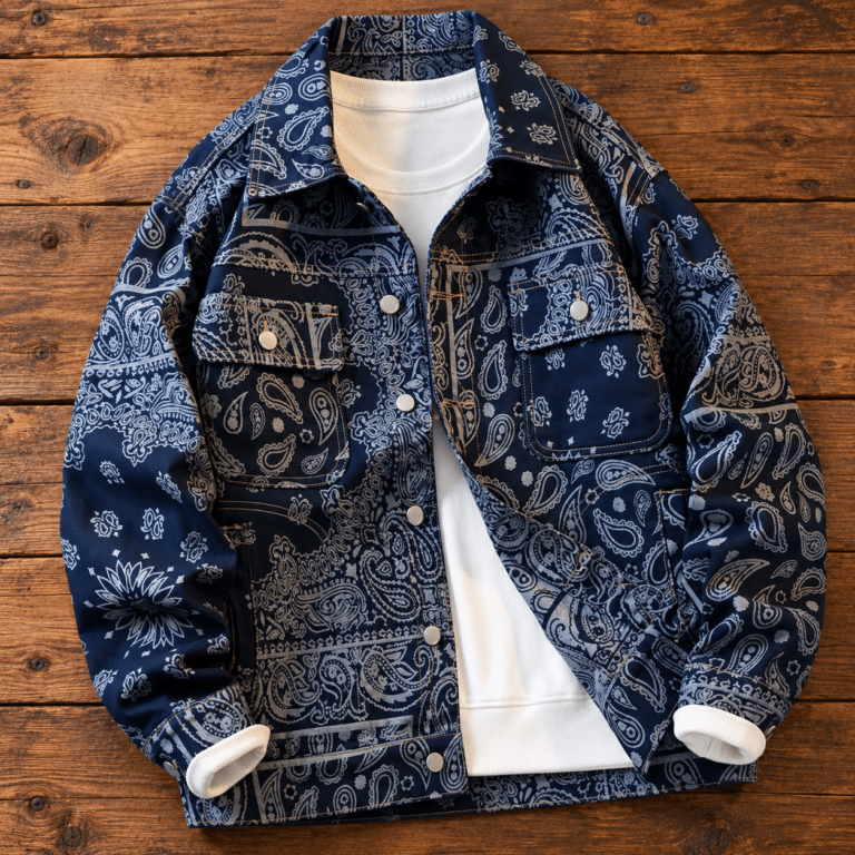 Chemise hiver cowboy homme bleu motifs paisley (1)