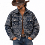 Chemise hiver cowboy homme bleu motifs paisley (2)