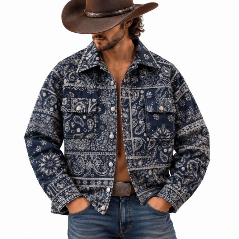 Chemise hiver cowboy homme bleu motifs paisley (2)