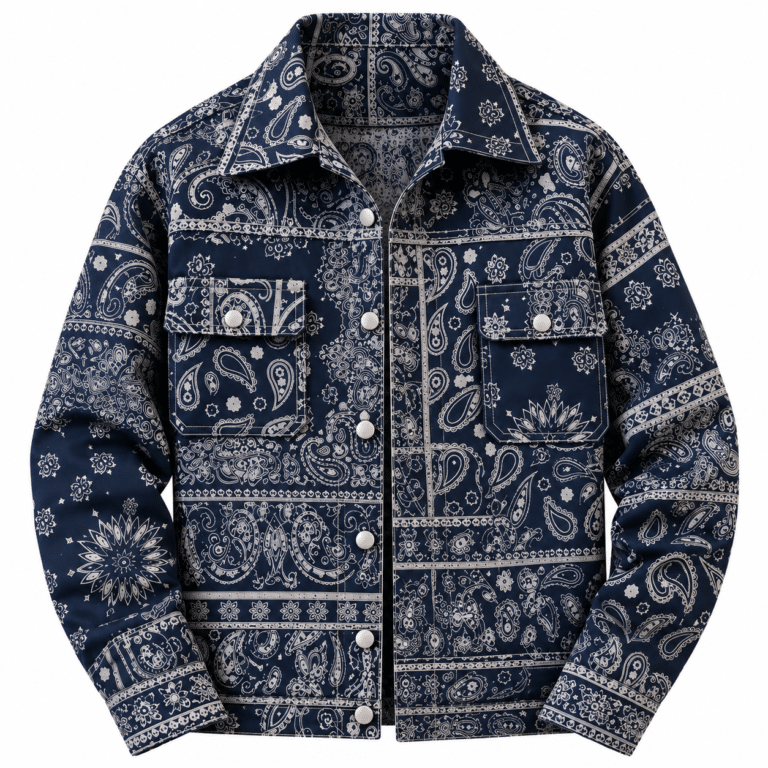 Chemise hiver cowboy homme bleu motifs paisley (3)