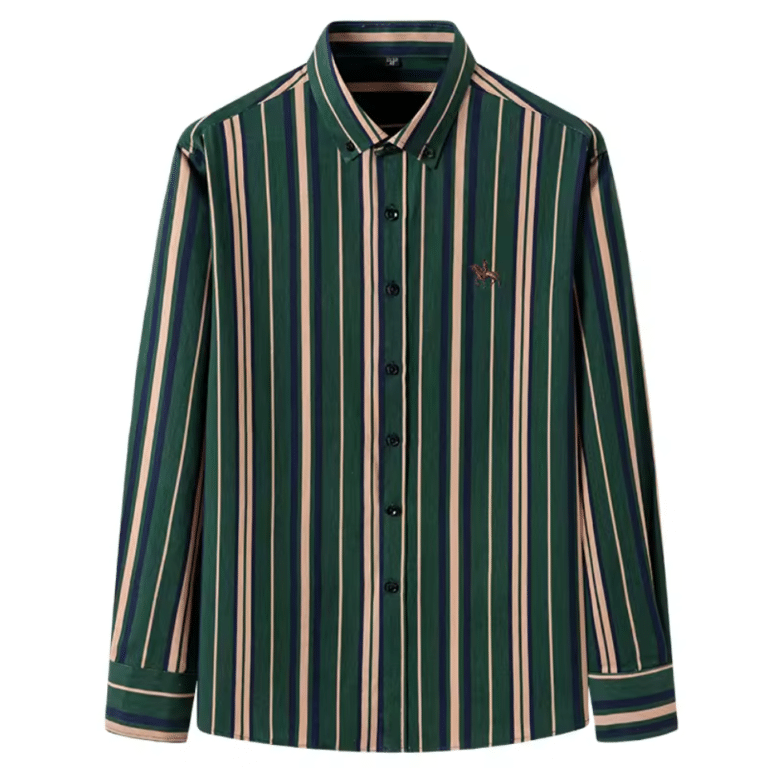 Chemise vintage rayée verte en coton logo cowboy (1)