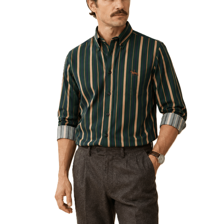 Chemise vintage rayée verte en coton logo cowboy (2)
