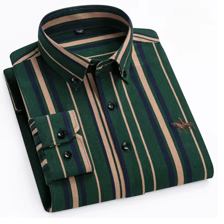 Chemise vintage rayée verte en coton logo cowboy (4)