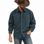 Chemise western homme coton bleu pétrole