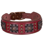 Collier cuir cowboy pour chien rouge large conchos et clous (2)
