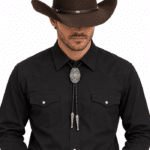 Cravate bolo cowboy à concho ovale étoilé argenté (1)