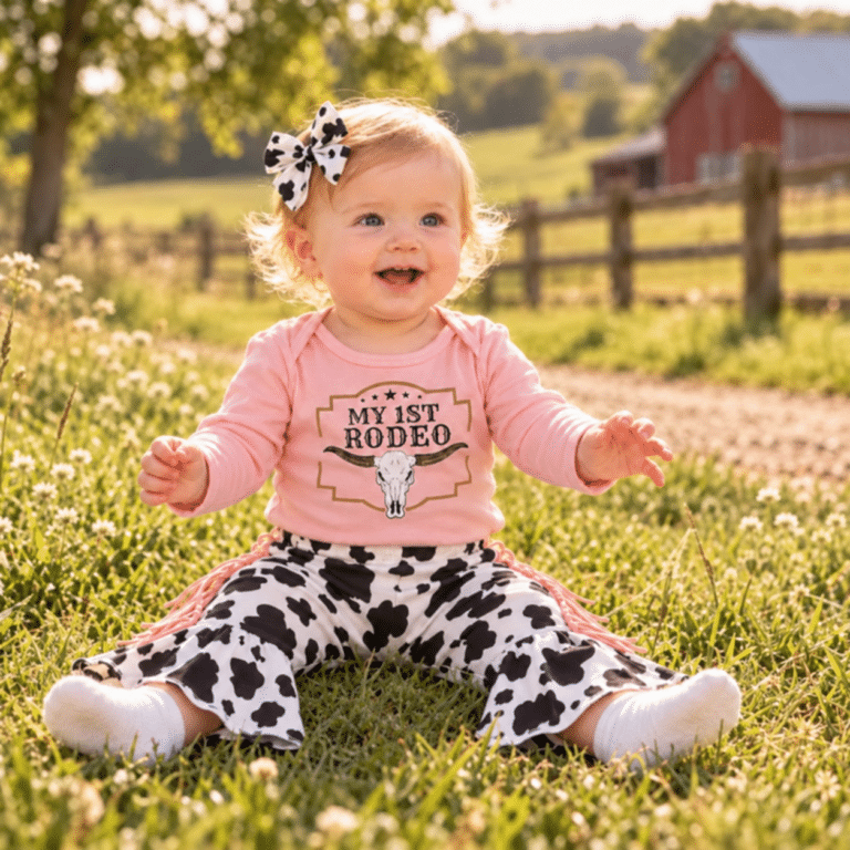 Ensemble bébé cowboy rose pantalon à franges (1)