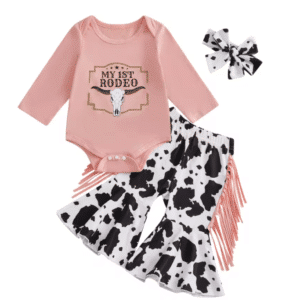 Ensemble bébé cowboy rose pantalon à franges