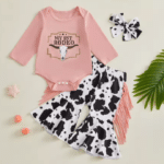 Ensemble bébé cowboy rose pantalon à franges (3)
