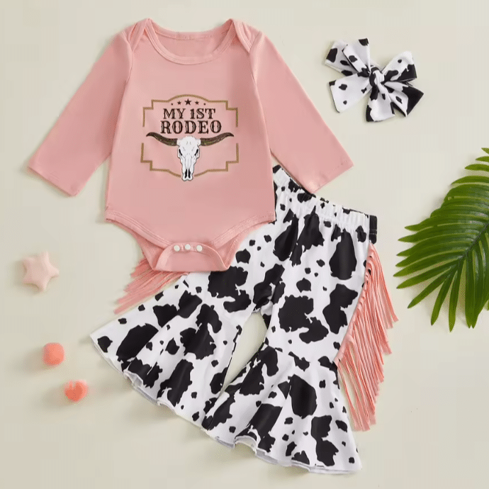 Ensemble bébé cowboy rose pantalon à franges (3)