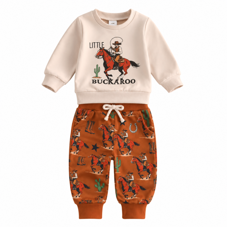 Ensemble bébé cowboy sweat beige et pantalon marron western (1)