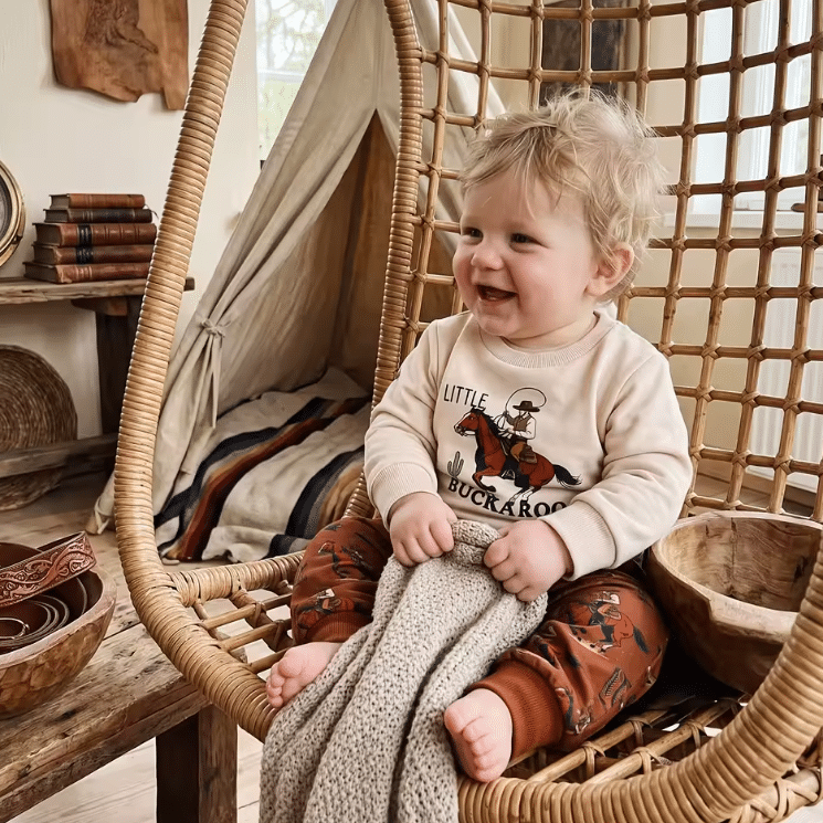 Ensemble bébé cowboy sweat beige et pantalon marron western (3)