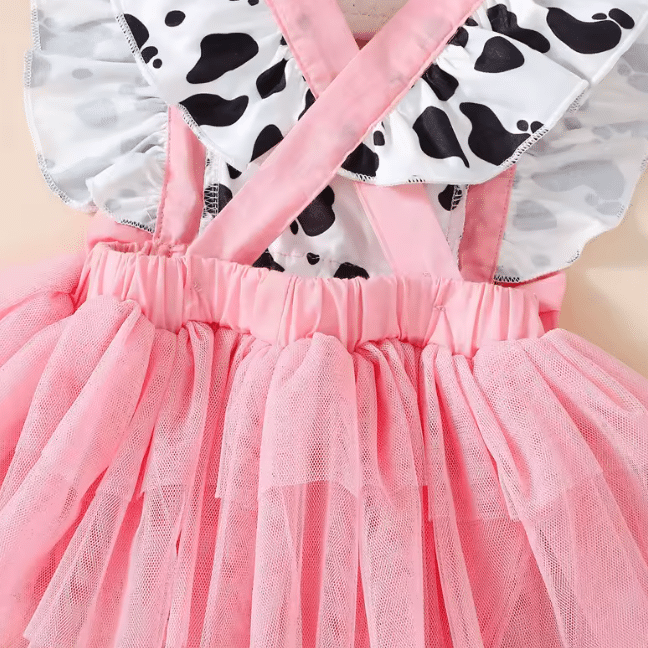 Ensemble bébé rose motif vache jupe tutu bandeau (2)