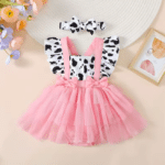 Ensemble bébé rose motif vache jupe tutu bandeau (4)